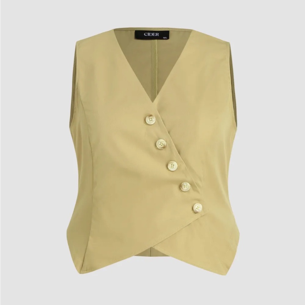 NEW Plus Size Cider Asymmetrical Buttoned Tan Blouse